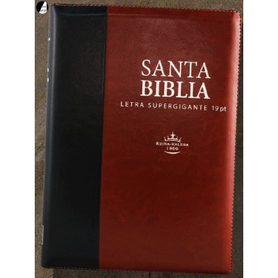Biblia RVR1960 Letra supergigante Símil piel Negro y marrón con cierre e índices